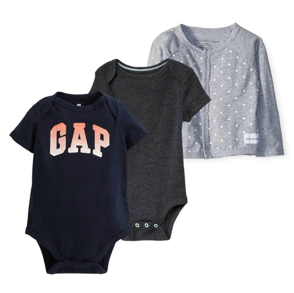 🎉Bundle of GAP Bodysuit, Calvin Klein Cardigan Cloud Island Bodysuit (12M) - Picture 1 of 5